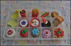 ERASERS Pretend Play Fun Grocery Cake Food 15 pcs in plastic box unused - Picture 1 of 5