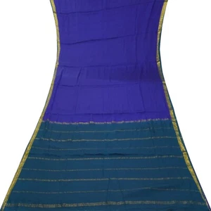 Saris azules vintage 100 % pura seda crepé Mysore Zari tejido sari 5YD tela artesanal - Imagen 1 de 6