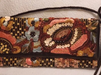 Kate Landry Beaded Sequins Cord Cross Body Evening Bag Purse Formal Occasion  - Image 1 of 4