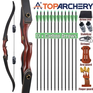 60" Hunting Archery Takedown Recurve Bow 30-50lb Arrows Wooden Traditional Bow - Picture 1 of 36