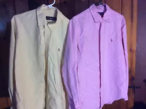 Ralph Lauren 100% Cotton Long Sleeve Dress Shirts Large Pink Yellow Polo - Picture 1 of 5