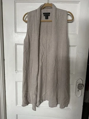 Cárdigan túnica abierta gris claro cachemir Tahari Pure Luxe sin mangas mediano Foto 1 de 4