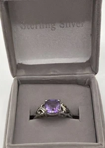 Vintage Avon 1999 Genuine Amethyst Sterling Silver Ring Size 9 - Picture 1 of 9