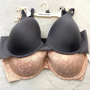 Anne Klein tshirt Bra Size 42D 2-Pack Pink Floral & Gray Smooth Full Figure NWT - Picture 1 of 6