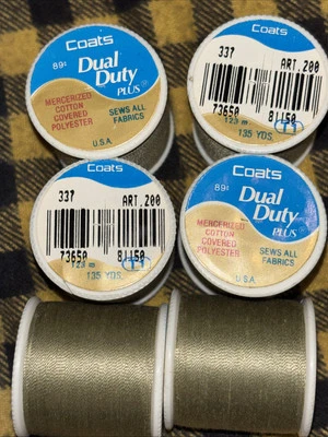 6 Lot New J&P Coats Dual Duty Thread #337 Pebble Gray Sews All Fabrics 135 Yd Ea - Image 1 of 4