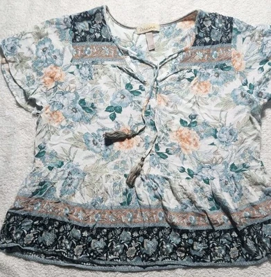 Davina 女式 2XL 花卉缩褶流苏上衣办公室 — 第 1/4 张图片