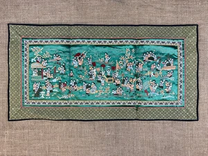 VINTAGE SEIDE HANDSTICKEREI "100 SPIELENDE KINDER" TEXTIL CHINESISCHER GOBELIN - Bild 1 von 9