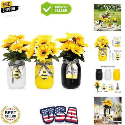 Charming 3 Mason банка центральный элемент с подсолнухом и пчелой декор для дома - Изображение 1 из 4