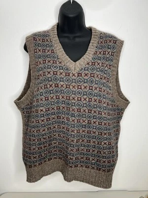 Chaleco tejido cuello en V suéter marrón lana McGregor para hombre talla XL Foto 1 de 4