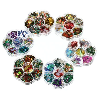 Sequins and Spangles Set, 6 Boxes Assorted Round Beads Sequin Supplies, Colorful - Imagem 1 de 4