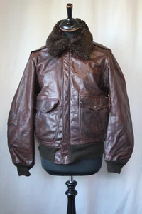 Vintage Schott braune Leder Bomberjacke abnehmbarer Fellkragen Gr. 40 Rockabilly - Bild 1 von 19
