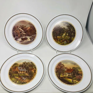 4er Set Corelle Corning Currier und Ives 10 1/4" Essteller im Ruhestand - Bild 1 von 10