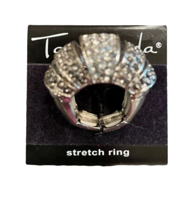 Anillo elástico Taramanda Fashion Jewelry estrás tachonado tono plateado NUEVO Foto 1 de 4