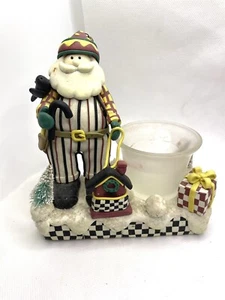 Debbie Mumm 2000 Christmas Santa Candle Holder Black & White Checkered Toolbelt - Picture 1 of 6