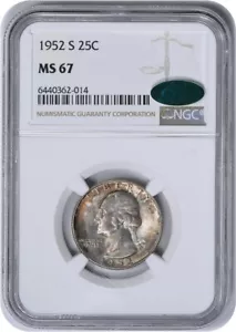 1952-S/S Washington Silver Quarter RPM 1 MS67 NGC (CAC) - Picture 1 of 2