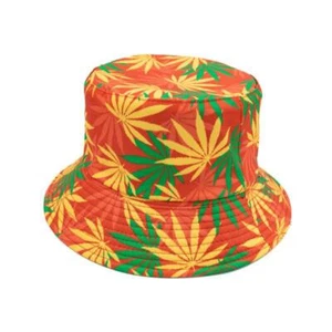 Weed leaf bucket hat rasta orange base verde y amarillo hoja unisex talla única - Imagen 1 de 1