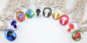 Hemp Macrame Macramé Necklace With Hanging Mushroom Pendant in a Glass Bubble - Picture 1 of 44