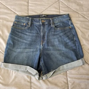 CALVIN KLEIN High-Rise Shorts - Women’s Size 8 Blue Denim Stretch Cuffed Chino - Picture 1 of 14