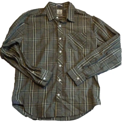 Volcom Shirt Mens Size Medium Green Black Plaid Long Sleeve Button Up Cotton - Image 1 of 4