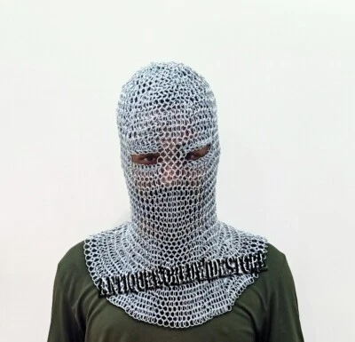 Coifa de cota de malla redonda a tope cabeza de cota de cadena medieval Coif cara cubierta Coif Foto 1 de 4