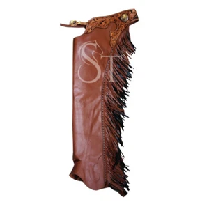 Grietas Western Long Chaps Cuero de Vaca Montar a Caballo Yugo Tooled Envío Gratis - Imagen 1 de 1