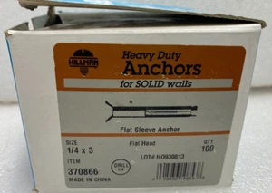 Hillman Sleeve Anchors Solid Walls 1/4" x 3" s\Slotted Flat Head Box Qty 91 - Picture 1 of 2
