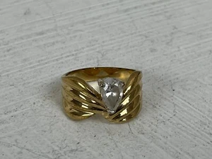 Cocktail Ring Womens Size 7.5" 18K HGE Gold Plated Clear Cubic Zirconia - Picture 1 of 13