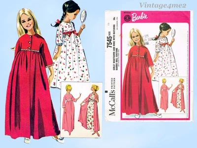 1960s Vintage McCalls Sewing Pattern 7545 FF Girls Barbie Doll Robe Nighty Sz 12 - Image 1 of 4