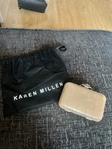 Karen Millen Gold Box Clutch Bag With Chain Strap Includes Dust Bag - Picture 1 of 10