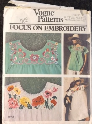 Vogue Focus On Embroidery Mexican Dress Pattern With Stylish BoHo Scarf - Image 1 of 3