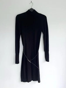 Oasis Y2K Polo Neck Belted Knit Dress Black Size S (UK 10) - Picture 1 of 7