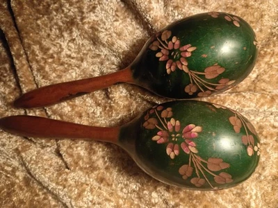 Hand Carved Wooden Maracas Vintage - Image 1 of 2