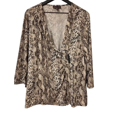 Dana Buchman Snakeskin Print Top Blouse Shirt, Long Sleeve, Women's Size XL - Image 1 of 4