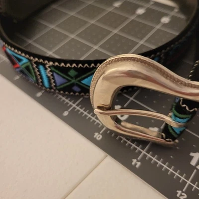 Embroidered Belt Women's Black/Jewel-tone colors w/Silver Buckle holes @ 28"-30" - Image 1 of 4