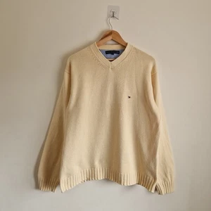 Tommy Hilfiger Men's Pullover Jumper XL Yellow V-Neck Cotton Long Sleeve - Picture 1 of 11