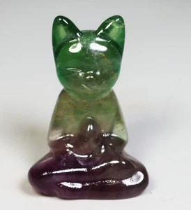 Pietra Fluorite Colorata Naturale Quarzo Cristallo Pietra Intagliata Yoga Gatto Reiki - Foto 1 di 7