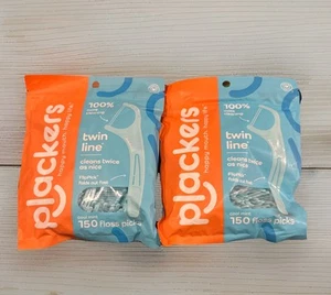 2 PLACKERS Twin-Line Dental Floss Flossers Cool Mint 150 Count Pack Resealable - Picture 1 of 2