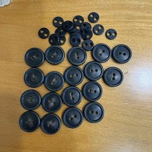 Vintage Set 18 Black & Beige Horn 2 Hole Buttons Sewing Craft Projects - Picture 1 of 3