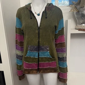 Anantara Damen M mehrfarbig gestreift Hoodie Reißverschluss Patchwork skurril Elfe Fee - Bild 1 von 12