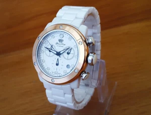 Reloj de Diseñador Hombre Damas Blanco Cerámica Swiss Glam Rock Aqua Rock Rosa Cronógrafo - Imagen 1 de 12