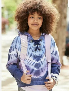 Justice Girls size 6 Hoodie Sweatshirt Lace Up Blue/Purple Tie Dye Long sleeve - Picture 1 of 4