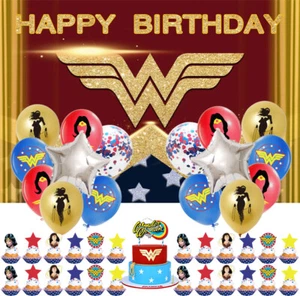 Wonder Woman Party Supplies Birthday Decoration Balloon Cake Topper Banner Vinyl - Picture 1 of 7