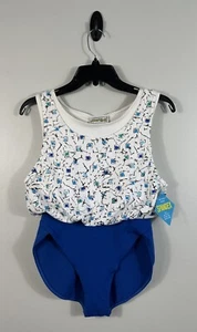 Vtg Jacques Moret Leotard Womens Medium Blue White 80s Aerobics Jazzercize Dance - Picture 1 of 14