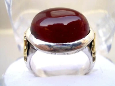 Anillo Yemení Aqeeq Para Hombres Ágata Rojo Oscuro Talla 10 Plata de Ley 925 Sólida Hakik Foto 1 de 4