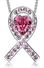 Breast Cancer Awareness Ribbon Pink Pendant Necklace Crystals Cancer Gift