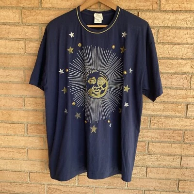 Camiseta de Talla Única con Estampado de Sol con Purpurina Dorada de India Ink Paintworks de los 90s vtg Foto 1 de 4