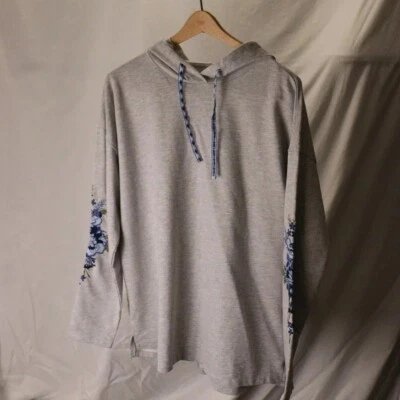 St John's Bay Active Wear Sudadera con Capucha Bordada Mujer Talla L Azul Gris Ligero Foto 1 de 4