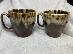 Vintage Canonsburg Pottery Brown Drip Glaze Coffee Mugs Cups Set of 2 USA 1-4 - Picture 1 of 7