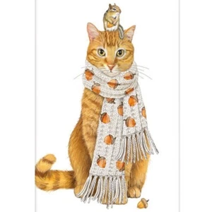 Mary Lake-Thompson Kitty Cat & Chipmunk w/Acorn Scarf Flour Sack Kitchen Towel - Picture 1 of 3