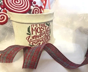 Festive 'TWEEDY' TARTAN Christmas Red & Grey - Luxury Wire Edge Ribbon 38mm - Picture 1 of 6